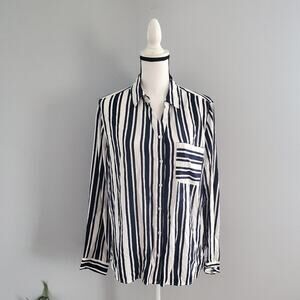 George Relaxed Fit Black & White Striped Button Down Top L